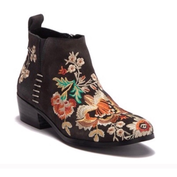 Johnny Was Shoes - Johnny Was Sammi Charcoal Embroidered Ankle Boot